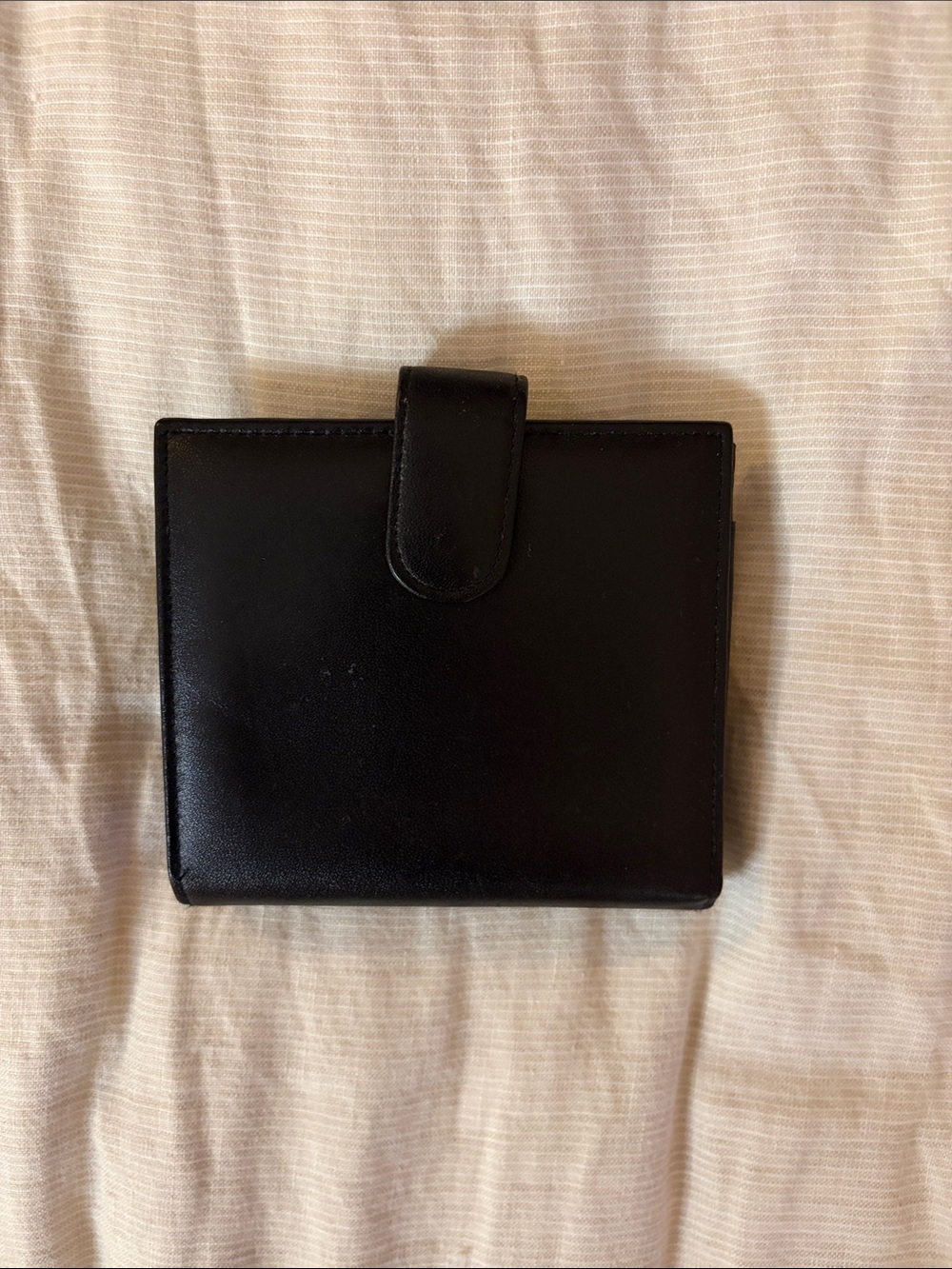 Classic Black Leather Snap-Closure Wallet for Women
